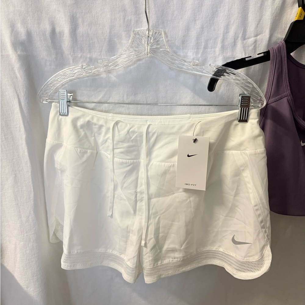 Nike Women's Lavender Sports Bra and White Shorts Set